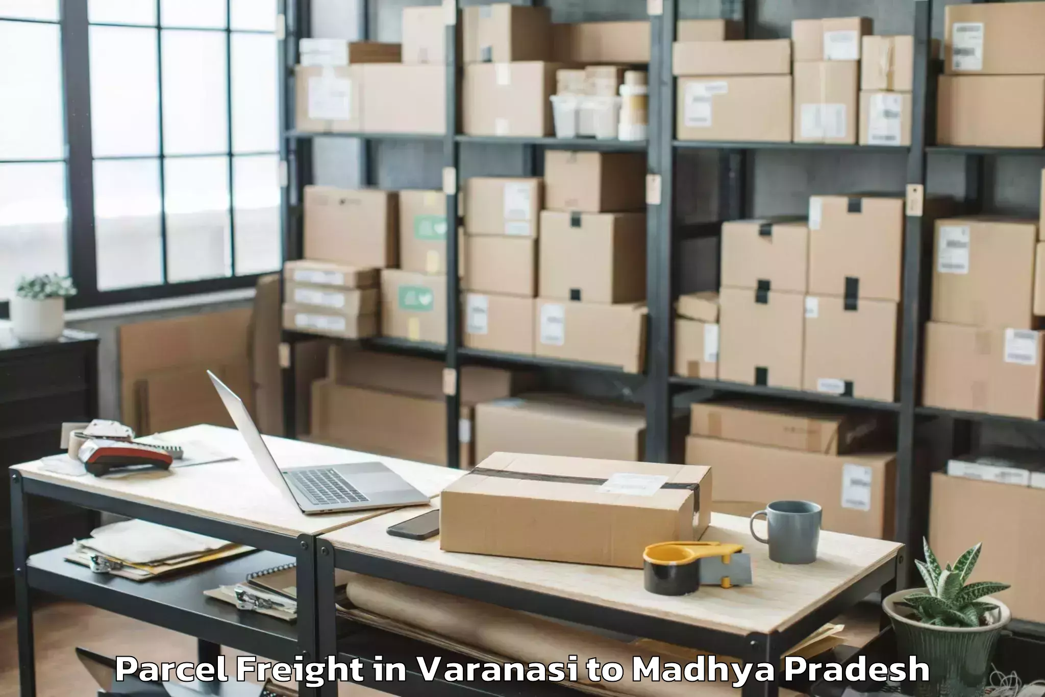 Book Varanasi to Manawar Parcel Freight Online